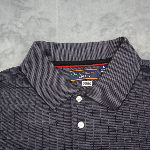 Payne Stewart Shirt Mens LS L Black Gray Check Legacy Polo 100% cotton Casual - Picture 11 of 16